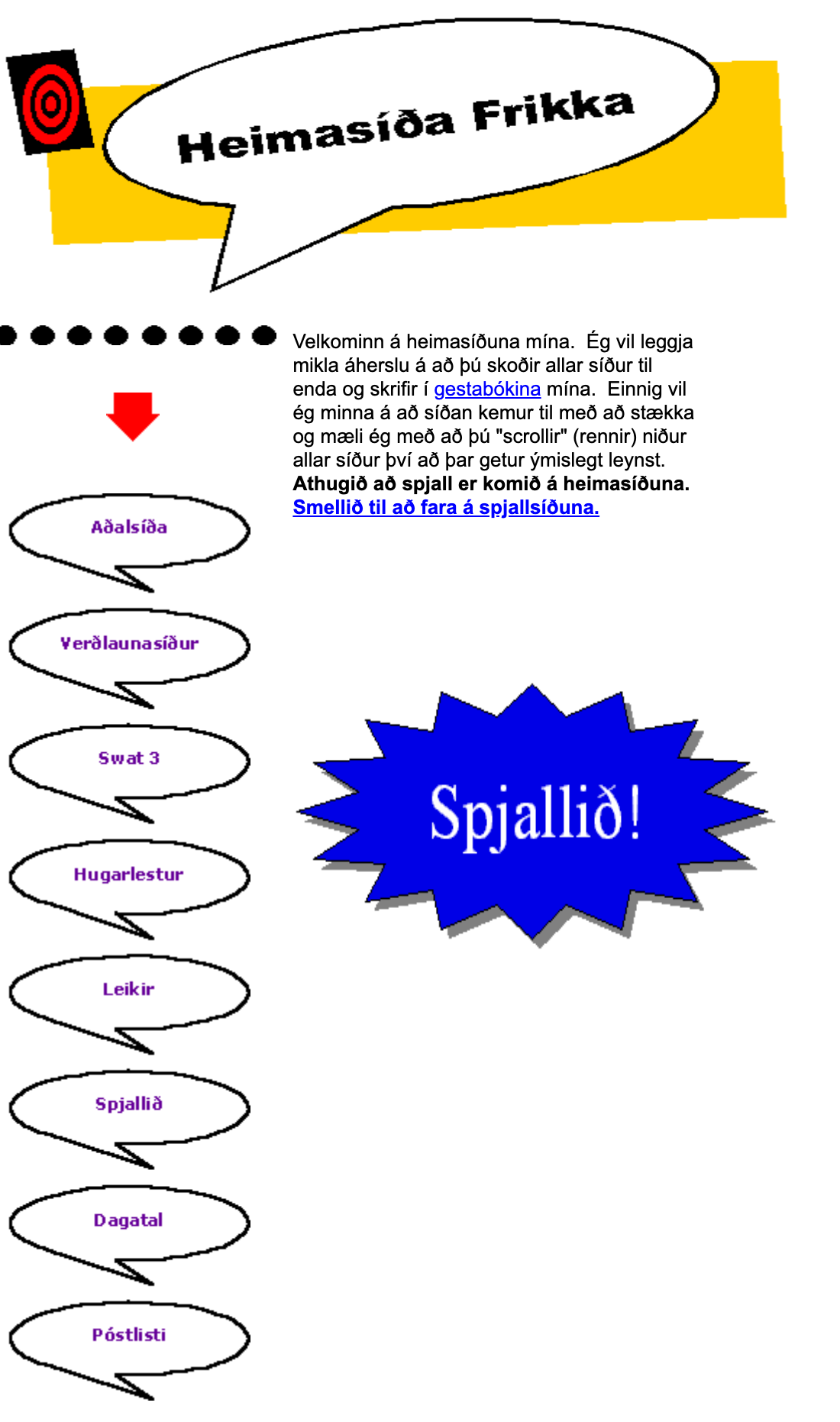 An archived early-2000s personal website called Frikki.com with bright navigation buttons and a cartoonish layout.