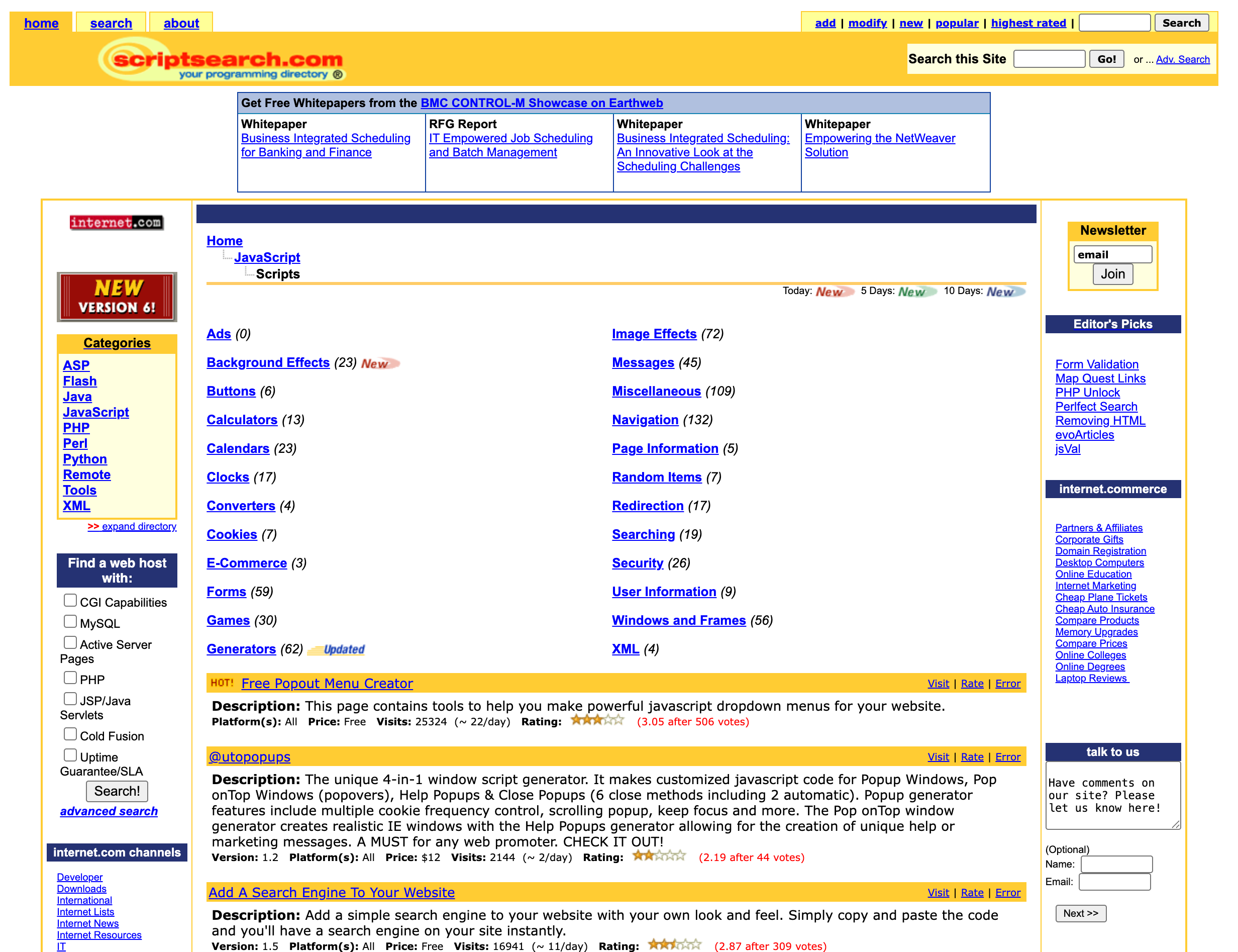 An archived directory page of JavaScript scripts and snippets.